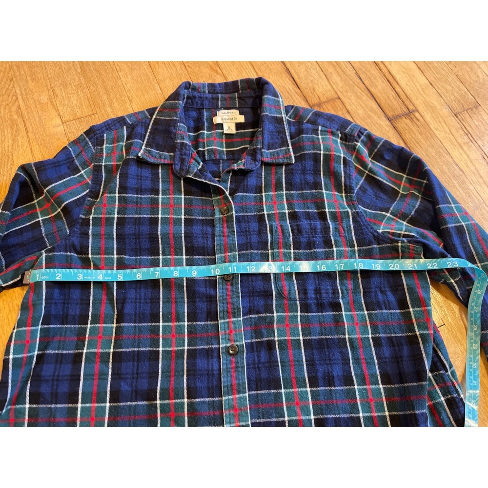 LLBean Relaxed Fit Flannel Blue Plaid Long Sleeve XL Cotton Warm Lumberjack - Picture 2 of 8